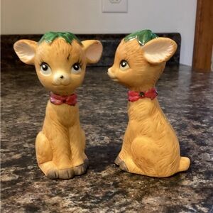 Vintage Pair JSNY Christmas Anthropomorphic  Reindeer S & P Shakers Taiwan